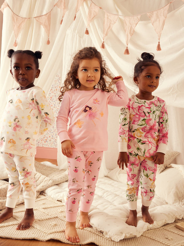 Pink/Cream Fairy Long Sleeve Snuggle Pyjamas 3 Pack (9mths-12yrs)