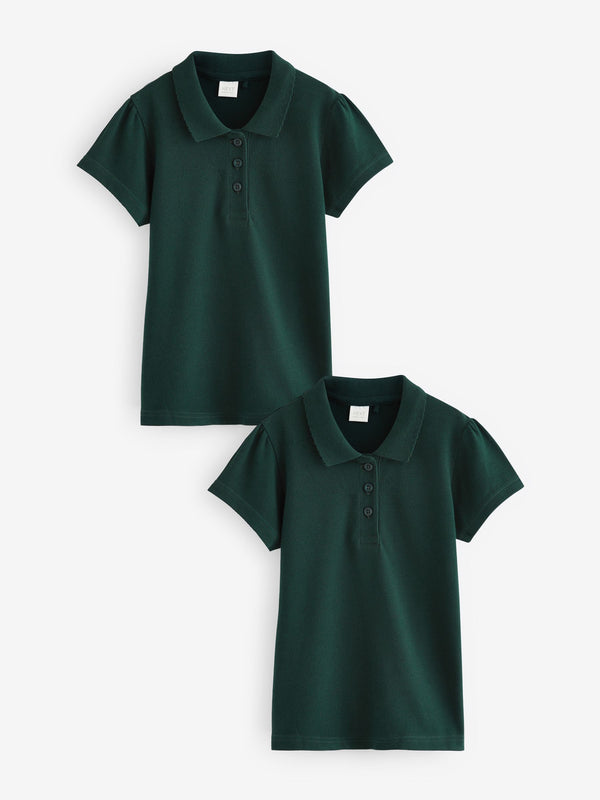 Green Regular Fit 2 Pack 100% Cotton Short Sleeve Polo Shirts (3-16yrs)