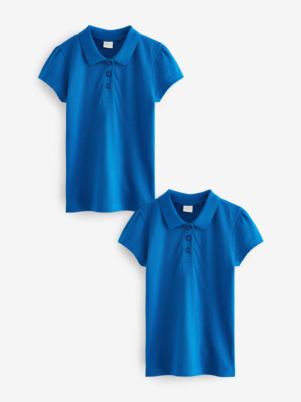 Bright Blue Regular Fit 2 Pack 100% Cotton Short Sleeve Polo Shirts (3-16yrs)