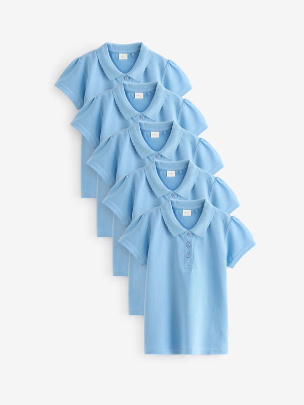 Blue Regular Fit 5 Pack 100% Cotton Short Sleeve Polo Shirts (3-16yrs)