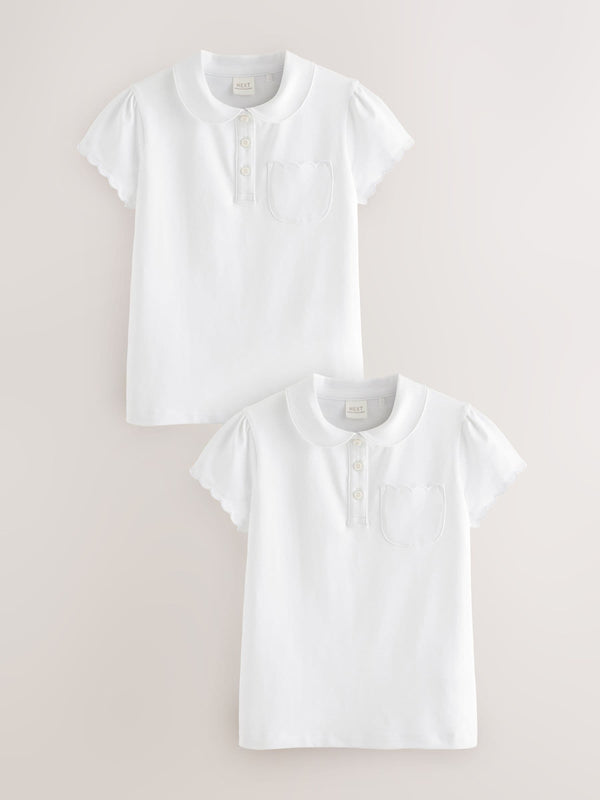 White Cotton Rich Scallop Collar School Polo Tops 2 Pack (3-16yrs)