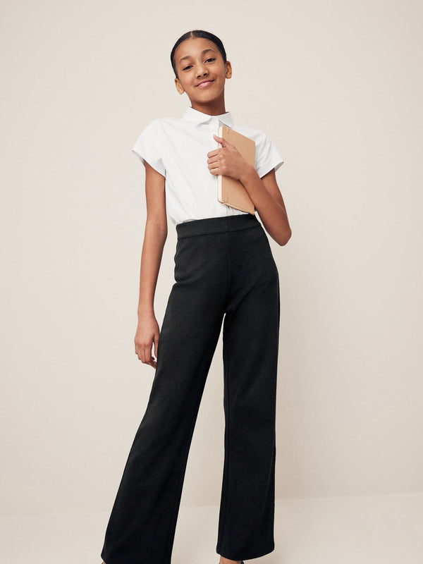 Black Cotton Rich Jersey Stretch Pull On High Waist Boot Cut School Trousers (9-17yrs)