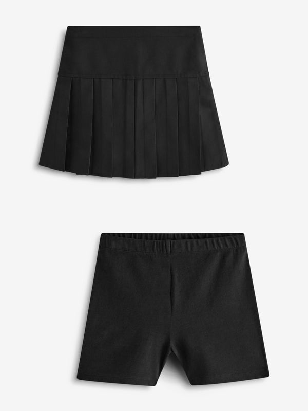 Black Cycle Short and Pleated Skirt Set (3-17yrs)