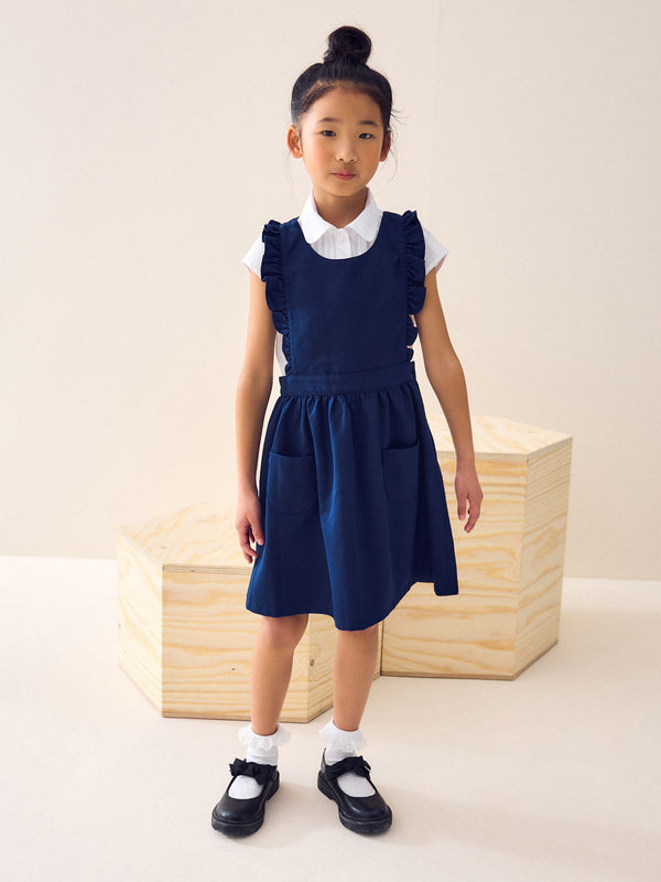 Bright Blue Ruffle Detail Pinafore School Dress (3-14yrs)