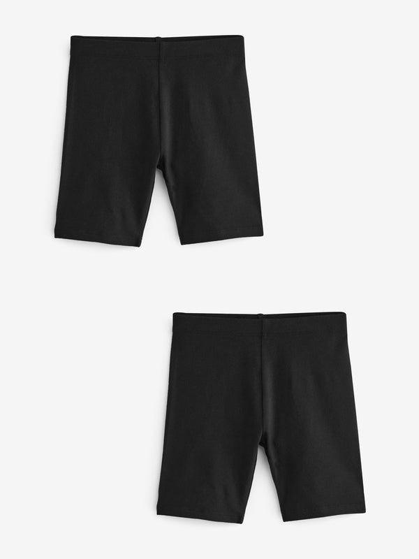 Black Longer Length Cotton Rich Stretch Cycle Shorts 2 Pack (3-16yrs)