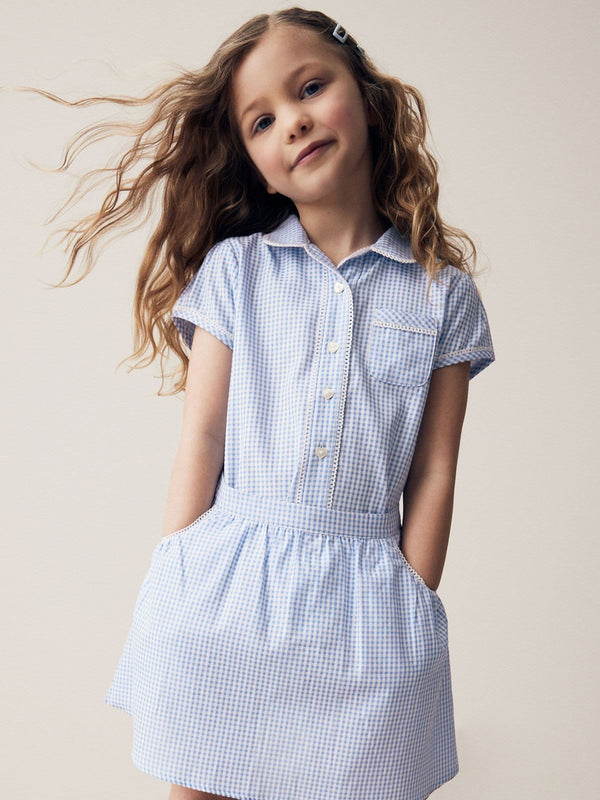 Blue Pull-on Cotton Rich School Gingham Skirt (3-14yrs)