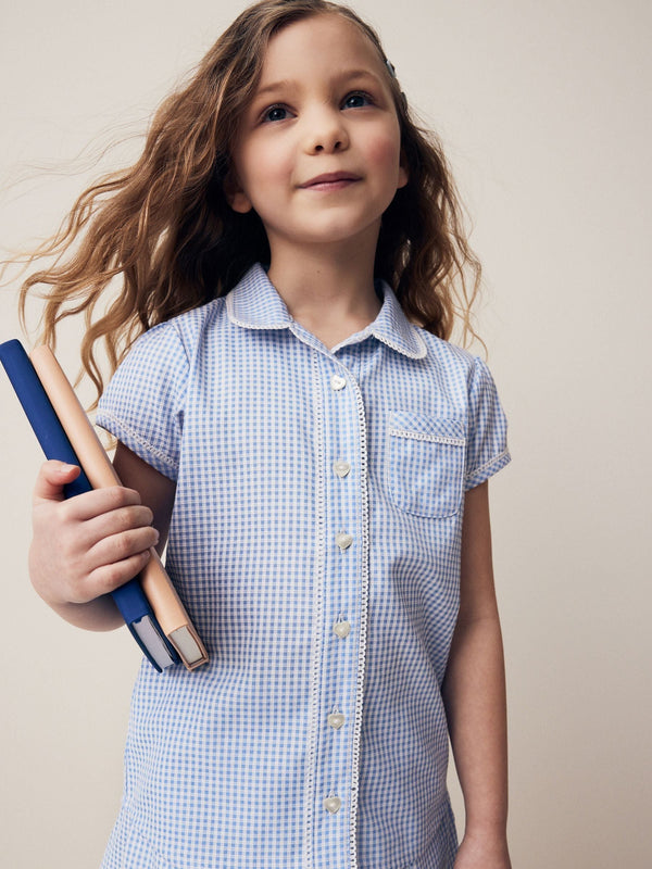 Blue Cotton Rich School Gingham Blouse (3-14yrs)
