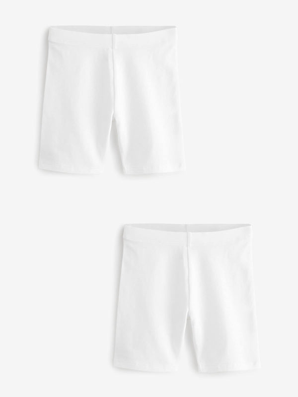 White Longer Length Cotton Rich Stretch Cycle Shorts 2 Pack (3-16yrs)