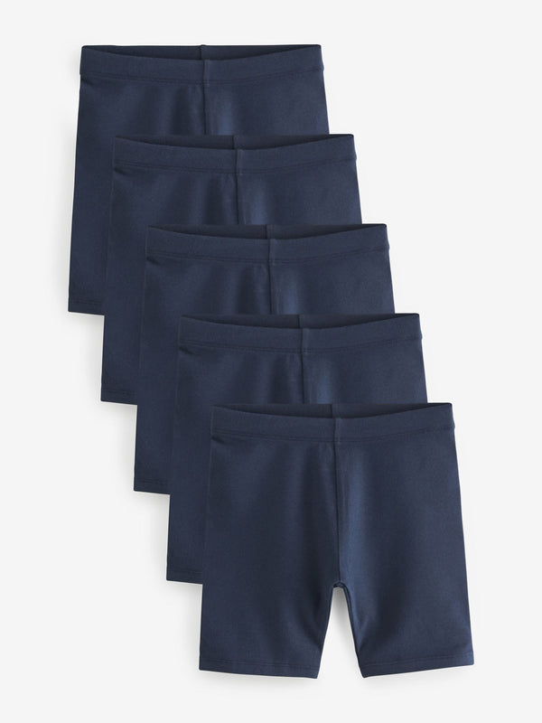 Navy Blue Longer Length 5 Pack Cotton Rich Stretch Cycle Shorts (3-16yrs)