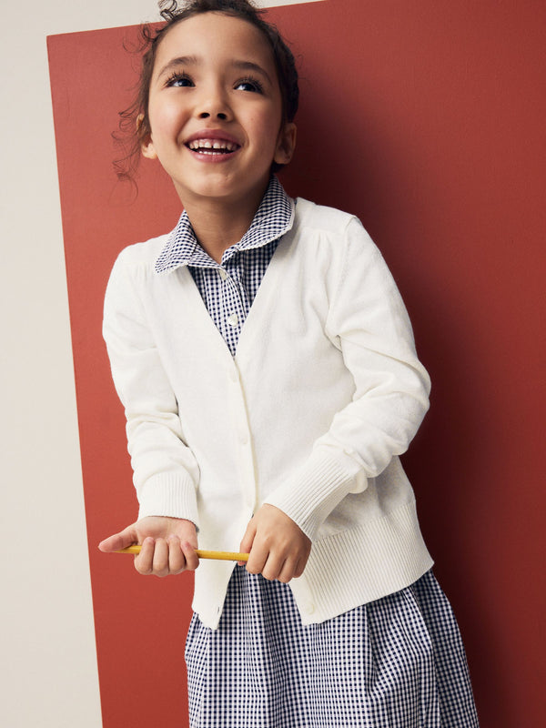 Cream Cotton Rich School V-Neck Cardigan (3-16yrs)