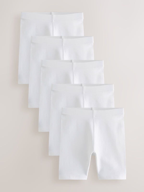 White Longer Length 5 Pack Cotton Rich Stretch Cycle Shorts (3-16yrs)
