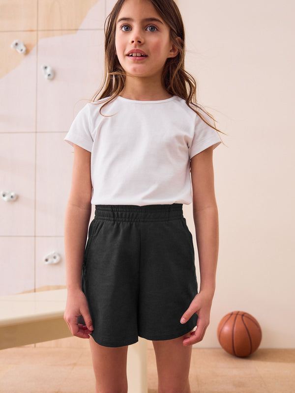 Black 100% Cotton Drawstring Sports Shorts (3-16yrs)