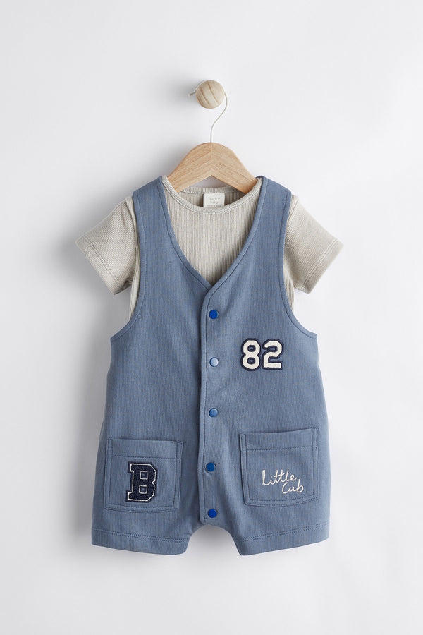 Copy Blue Varsity Baby Jersey Dungarees and Bodysuit Set