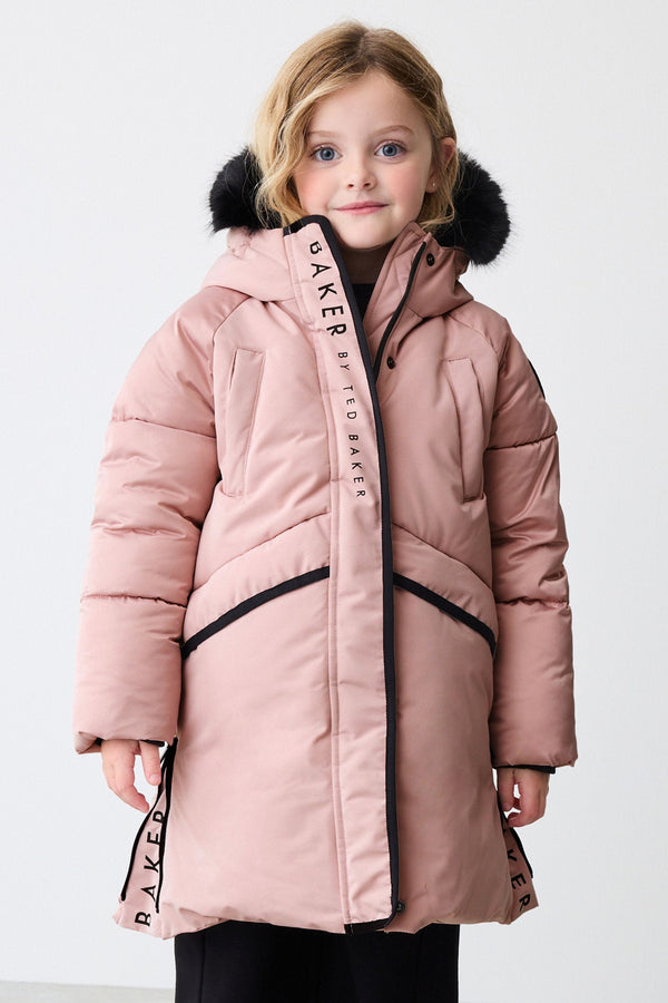 Baker by Ted Baker Pink Shower Resistant Padded Longline Parka