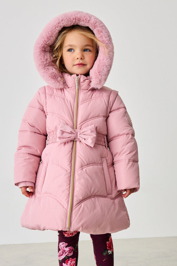 Baker by Ted Baker Shower Resistant Pink Bow Belted Padded Coat