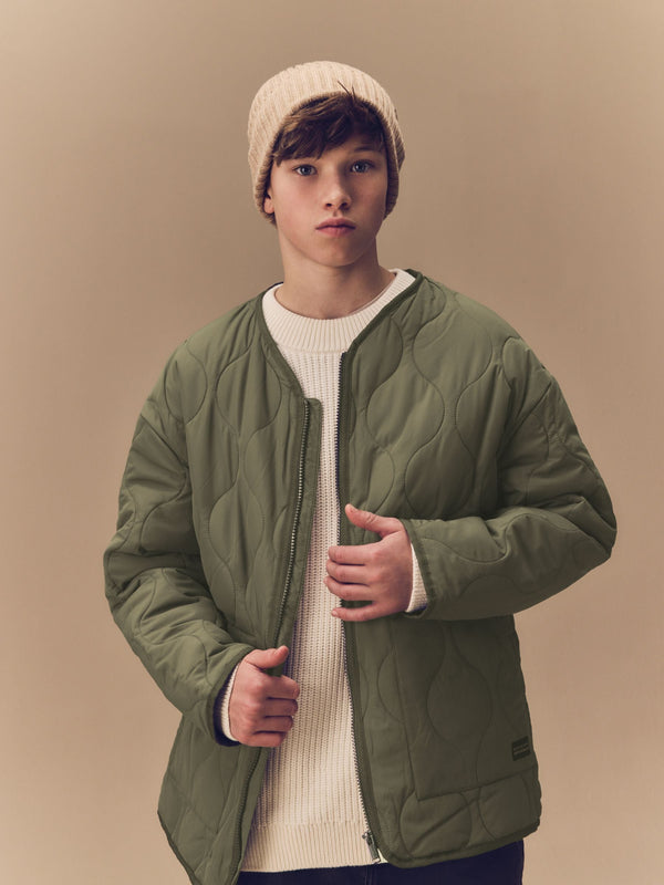Khaki Green Quilted Onion Jacket (3-17yrs)