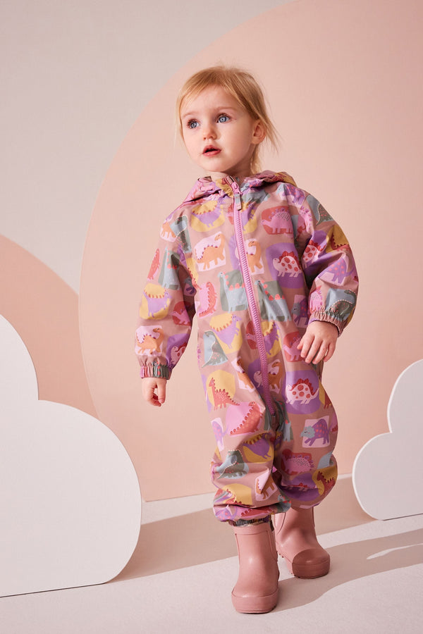 Multi Dino Waterproof Fleece Lined Puddlesuit (immediate)