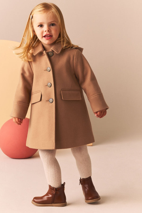 Camel Single Breasted Hooded Coat with Wool (3mths-7yrs)