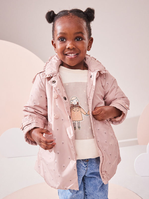 Pink Shower Resistant Frill Collar Coat (3mths-7yrs)