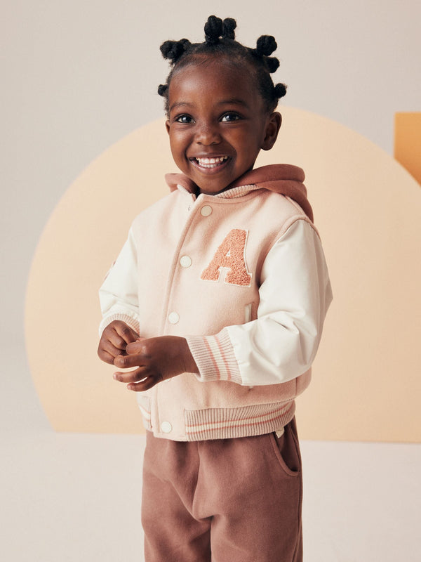 Neutral Varsity Bomber Jacket With Wool (3mths-7yrs)