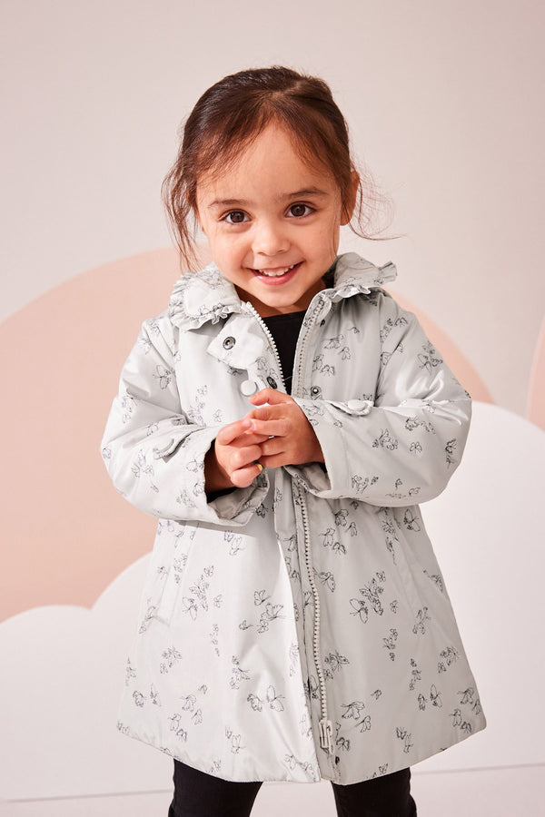 Silver Shower Resistant Frill Collar Coat (3mths-7yrs)