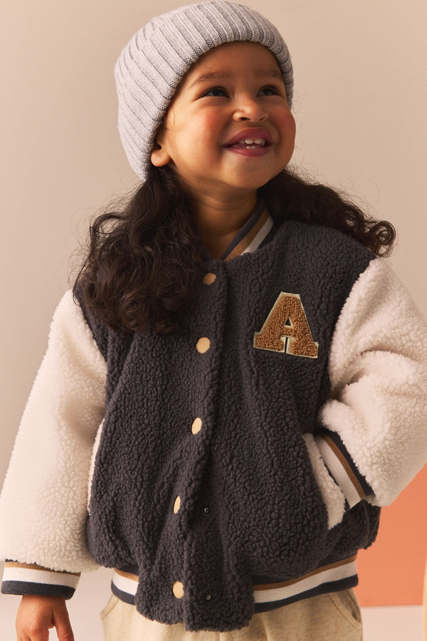 Grey Varsity Borg Fleece Bomber Jacket (3mths-7yrs)