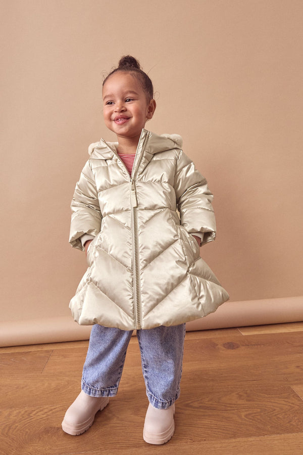 Gold Shower Resistant Bow Pocket Skirted Coat (6mths-7yrs)