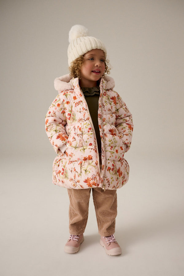 Cream Shower Resitant Printed Skirted Coat (12mths-7yrs)