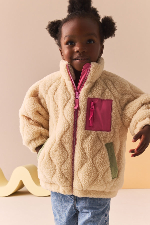 Cream Borg Fleece Zip Through Coat (3mths-7yrs)