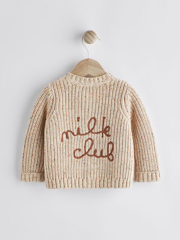 Milk Club Oatmeal Chunky Knitted Embroidered Baby Cardigan