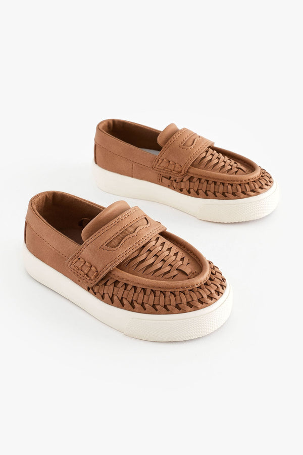 Tan Brown Woven Loafers