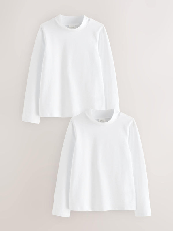 White 2 Pack Long Sleeve Cotton Stretch High Neck Tops (3-14yrs)