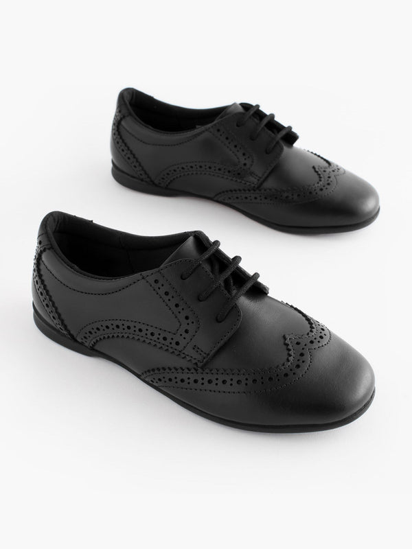 Matt Black Standard Fit (F) Leather Brogue Lace-Up School Shoes