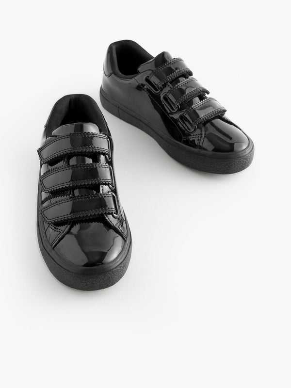Black Patent 3V School Trainers
