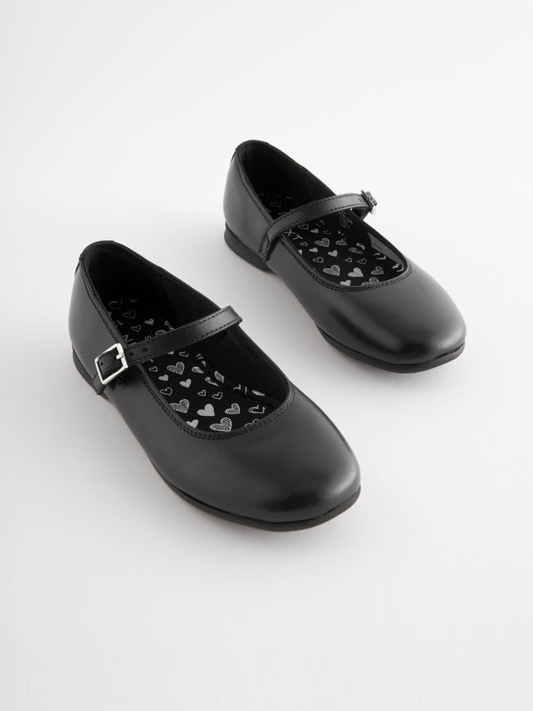Matt Black Standard Fit (F) Leather Mary Jane School Shoes