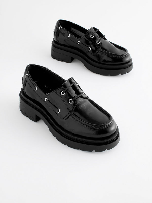 Black Leather Lace Up School Shoes