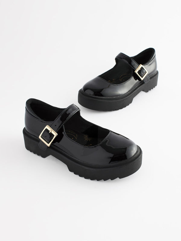 Black Patent Leather Chunky Mary Jane School Shoes
