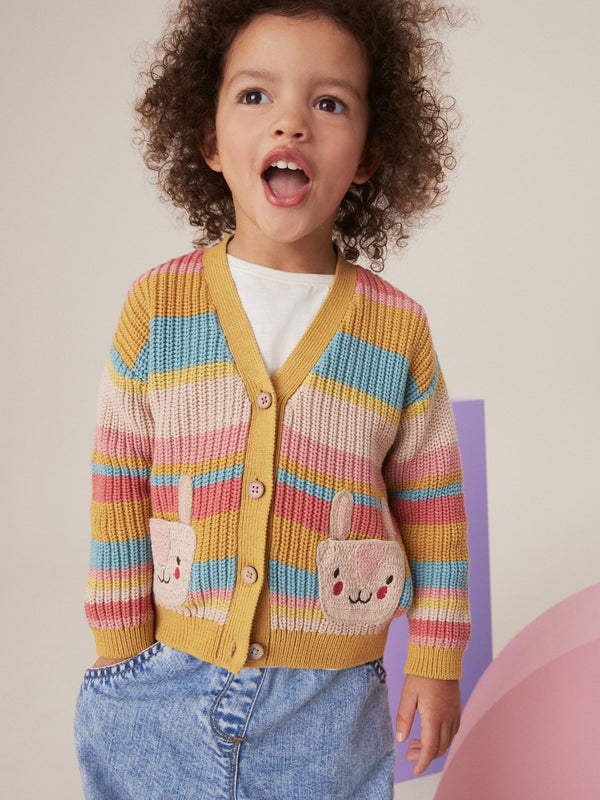 Rainbow 100% Cotton Stripe Bunny Cardigan (3mths-7yrs)