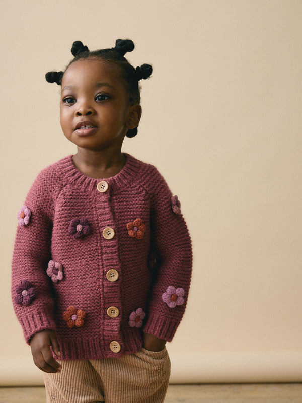 Burgundy Red 3D Flower Cardigan (3mths-7yrs)