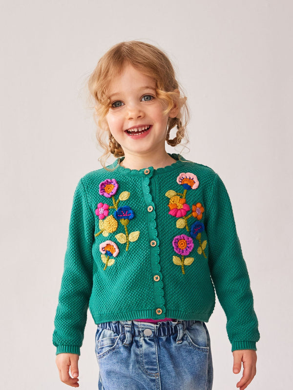 Green Floral Embroidered 100% Cotton Cardigan (3mths-7yrs)