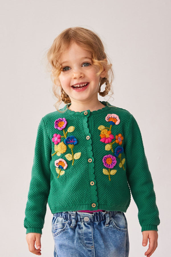 Green Floral Embroidered 100% Cotton Cardigan (3mths-7yrs)