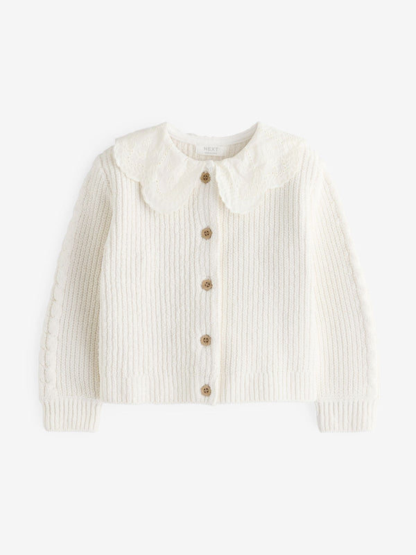 Ecru Cream Collar 100% Cotton Cardigan (3mths-7yrs)