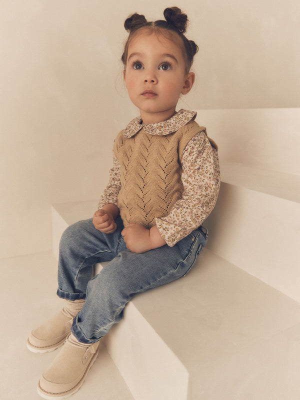 Ecru Marl Mock Layer 100% Cotton Jumper (3mths-7yrs)