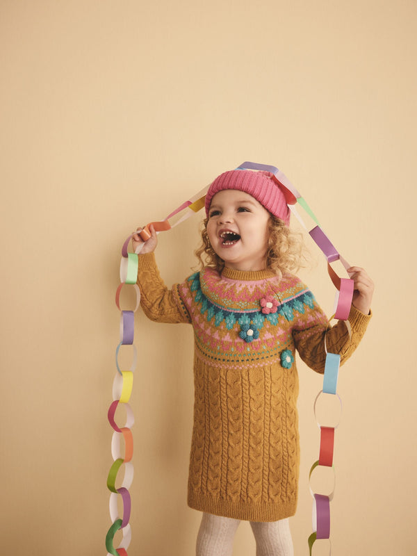 Ochre Yellow Fairisle Pattern Jumper Dress (3mths-7yrs)