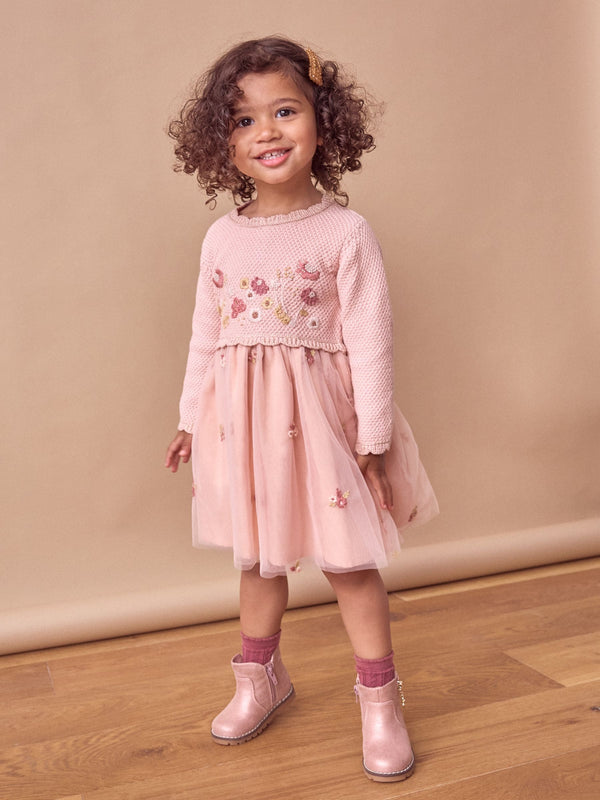 Pink 2-in-1 Occasion Long Sleeve Knitted Jumper Dress (3mths-10yrs)