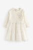 Ecru 2-in-1 Occasion Long Sleeve Knitted Jumper Dress (3mths-10yrs)