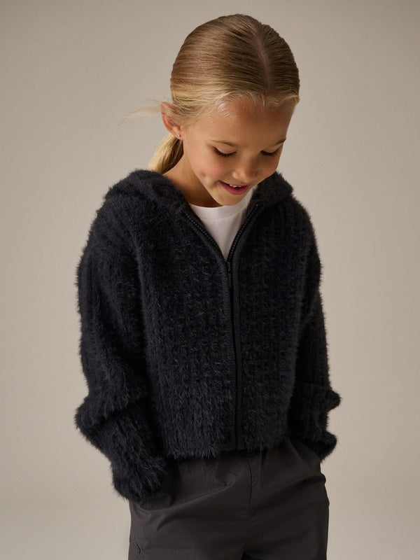 Charcoal Grey Fluffy Hoodie (3-16yrs)