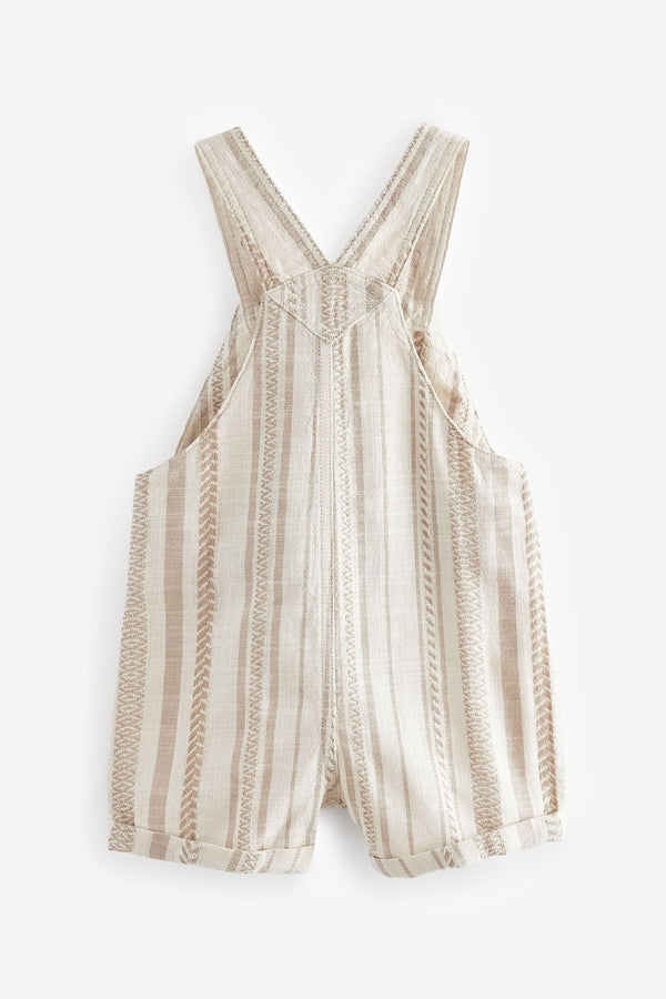 Ecru Textured Stripe 100% Cotton Dungaree (3mths-6yrs)