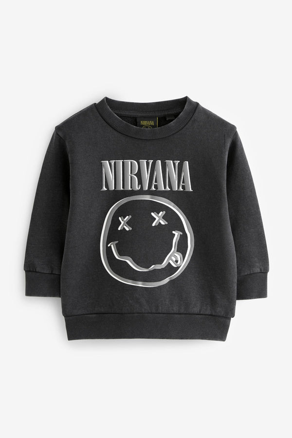 Charcoal Grey Acid Wash Nirvana Crew Neck Sweatshirt (3mths-8yrs)