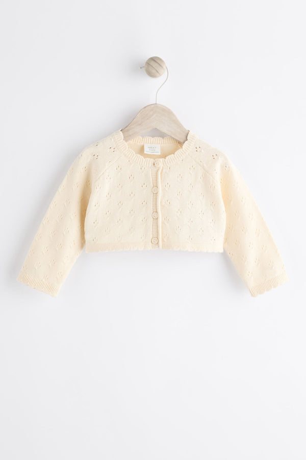 Cream Pointelle Baby 100% Cotton Knitted Shrug Cardigan (0mths-2yrs)